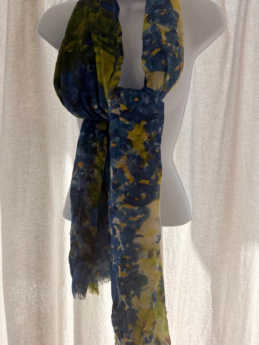 Debbie Martin Designs Blue Yellow
Watercolor Floral Fringe Wrap Scarf OS - Picture 3 of 5